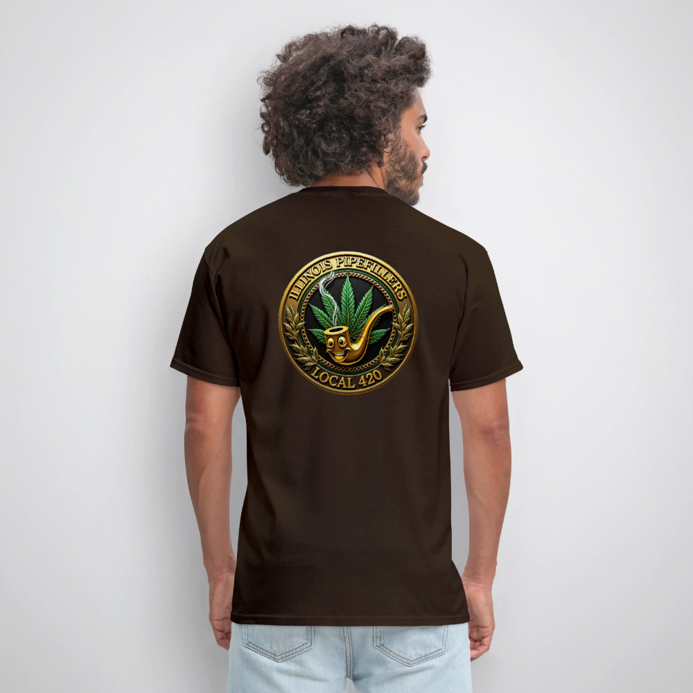 ILLINOIS PIPEFILLERS LOCAL 420 F/B DESIGN Men's T-Shirt - brown