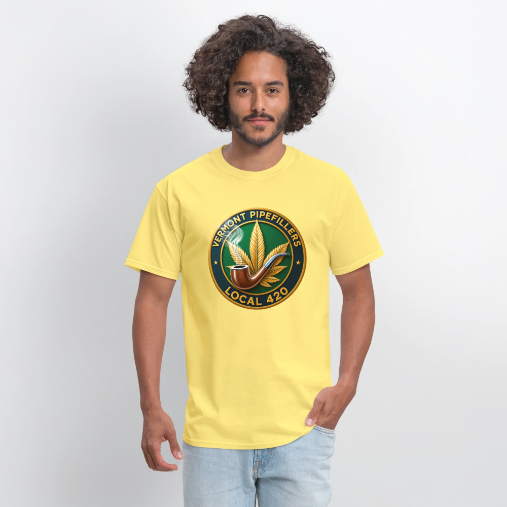 VERMONT PIPEFILLERS LOCAL 420 2 EMBLEM Men's T-Shirt - cornsilk