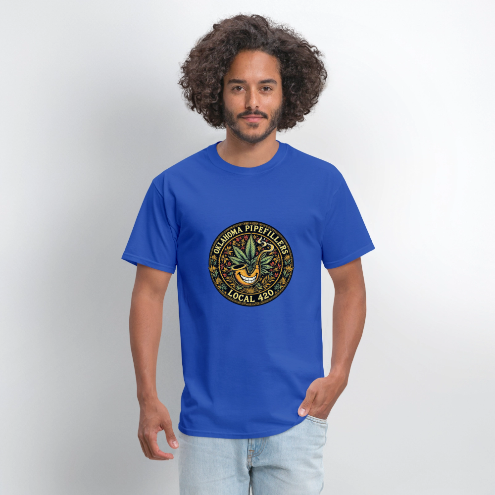 OKLAHOMA PIPEFILLERS LOCAL 420  F/B DESIGNS Men's T-Shirt - royal blue
