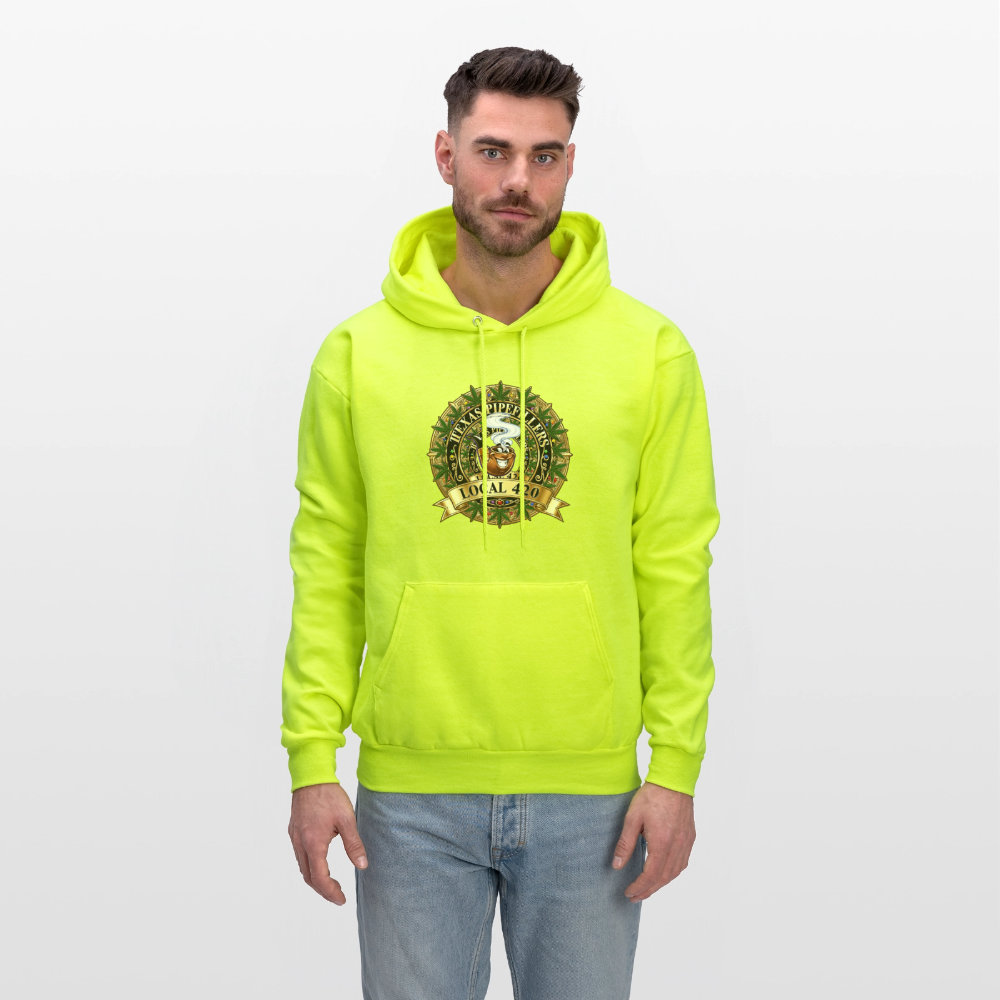 TEXAS PIPEFILLERS LOCAL 420 Men's Hoodie - safety green