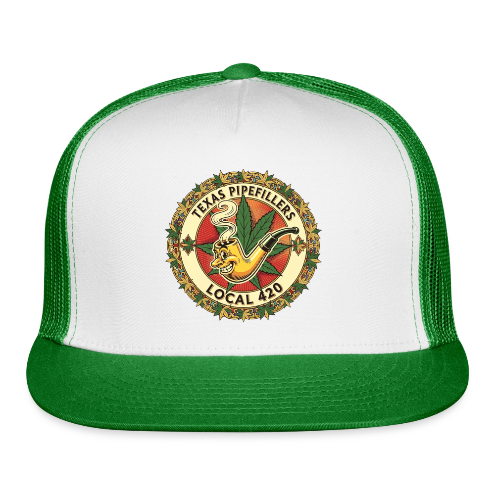 TEXAS PIPEFILLERS LOCAL 420 Trucker Hat - white/kelly green