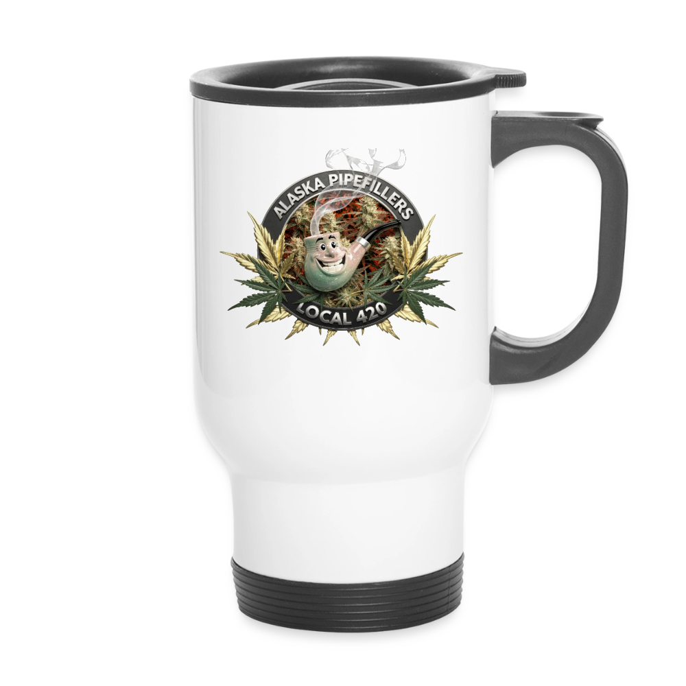 ALASKA  PIPEFILLERS LOCAL 420 14oz Stainless Steel Travel Mug - white