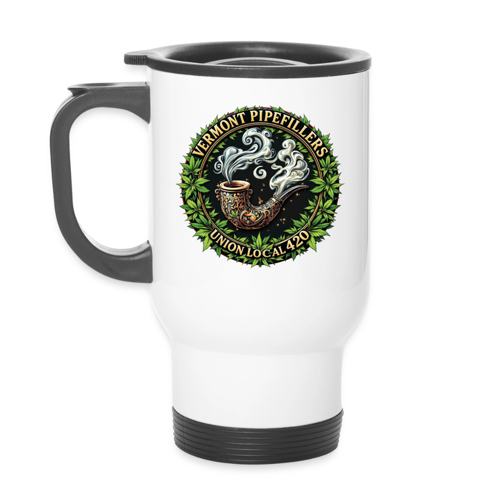 VERMONT PIPEFILLERS LOCAL 420 14oz Stainless Steel Travel Mug - white