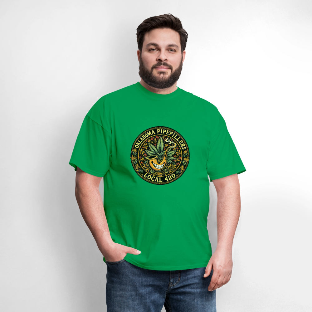 OKLAOMA PIPEFILLERS LOCAL 420  Men's T-Shirt - bright green