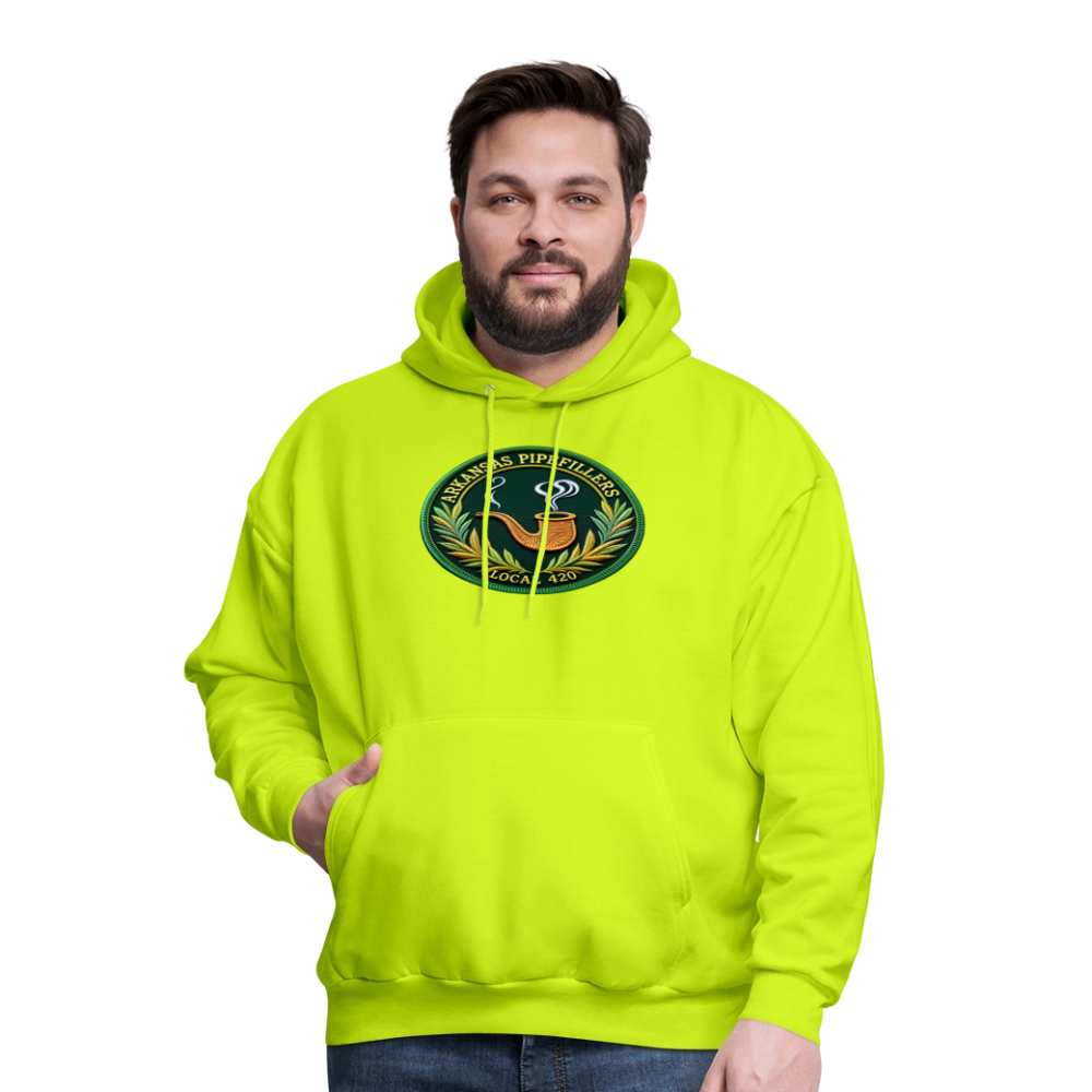 ARKANSAS PIPEFILLERS LOCAL 420 F/B EMBLEMS  Men's Hoodie - safety green