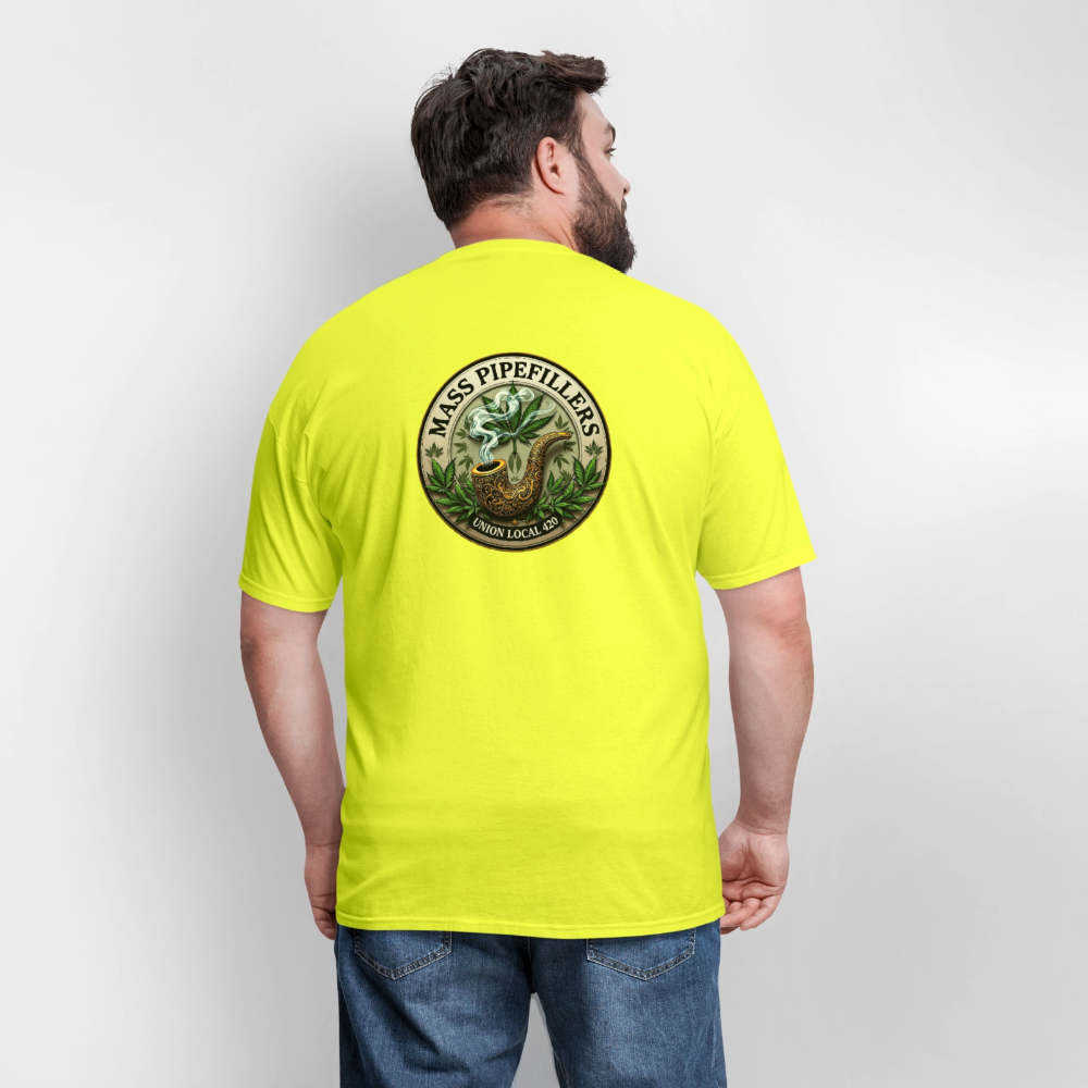 MASS PIPEFILLERS LOCAL 420 2 EMBLEM Men's T-Shirt - safety green