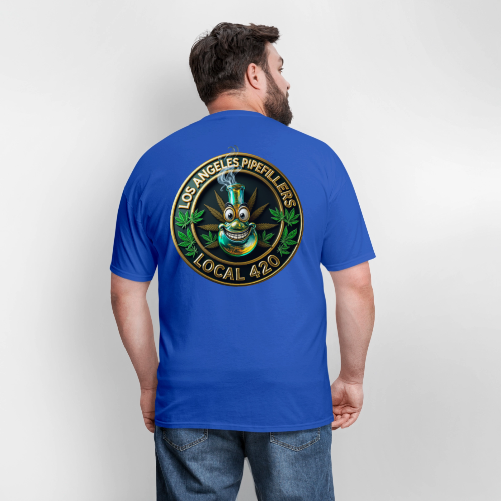 LOS ANGLES PIPEFILLERS LOCAL 420 2 EMBLEM Men's T-Shirt - royal blue