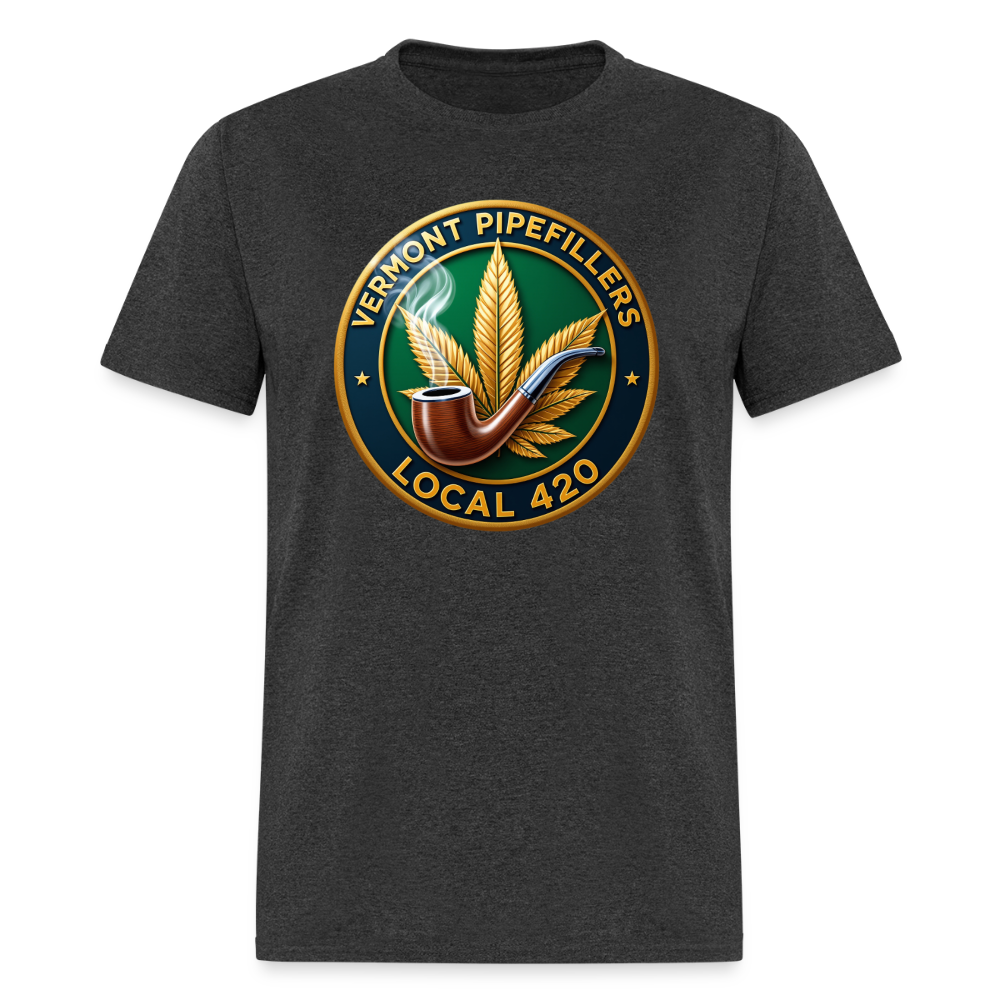 VERMONT PIPEFILLERS LOCAL 420 2 EMBLEM Men's T-Shirt - heather black