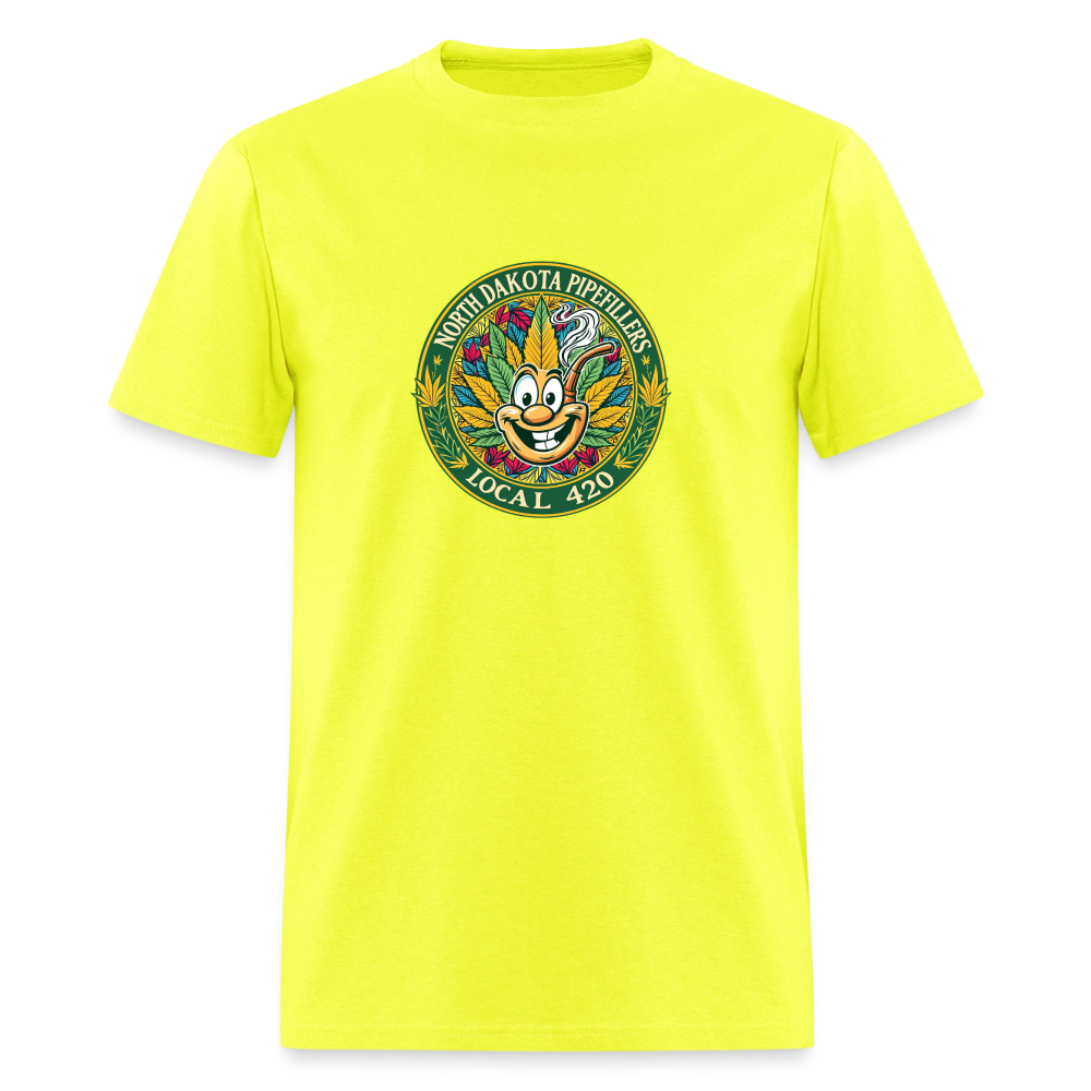 NORTH DAKOTA PIPEFILLERS LOCAL 420 F/B 2 DESIGNS Men's T-Shirt - safety green