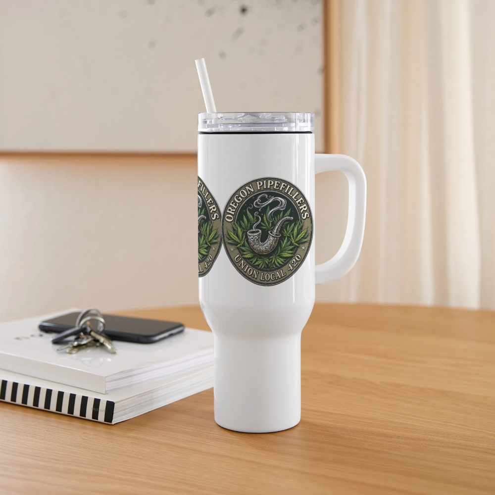 OREGON PIPEFILLERS LOCAL 420 40oz 3 EMBLEM Stainless Steel Travel Tumbler - white