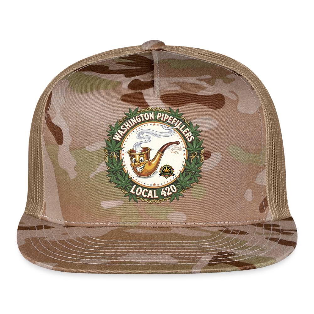 WASHINGTON PIPEFILLERS LOCAL 420 CAMO Trucker Hat - MultiCam\tan