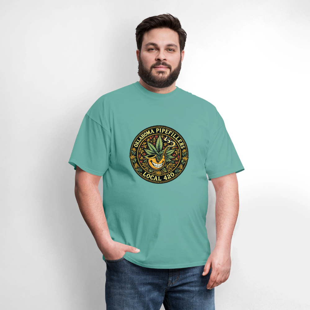 OKLAHOMA PIPEFILLERS LOCAL 420  F/B DESIGNS Men's T-Shirt - aquatic