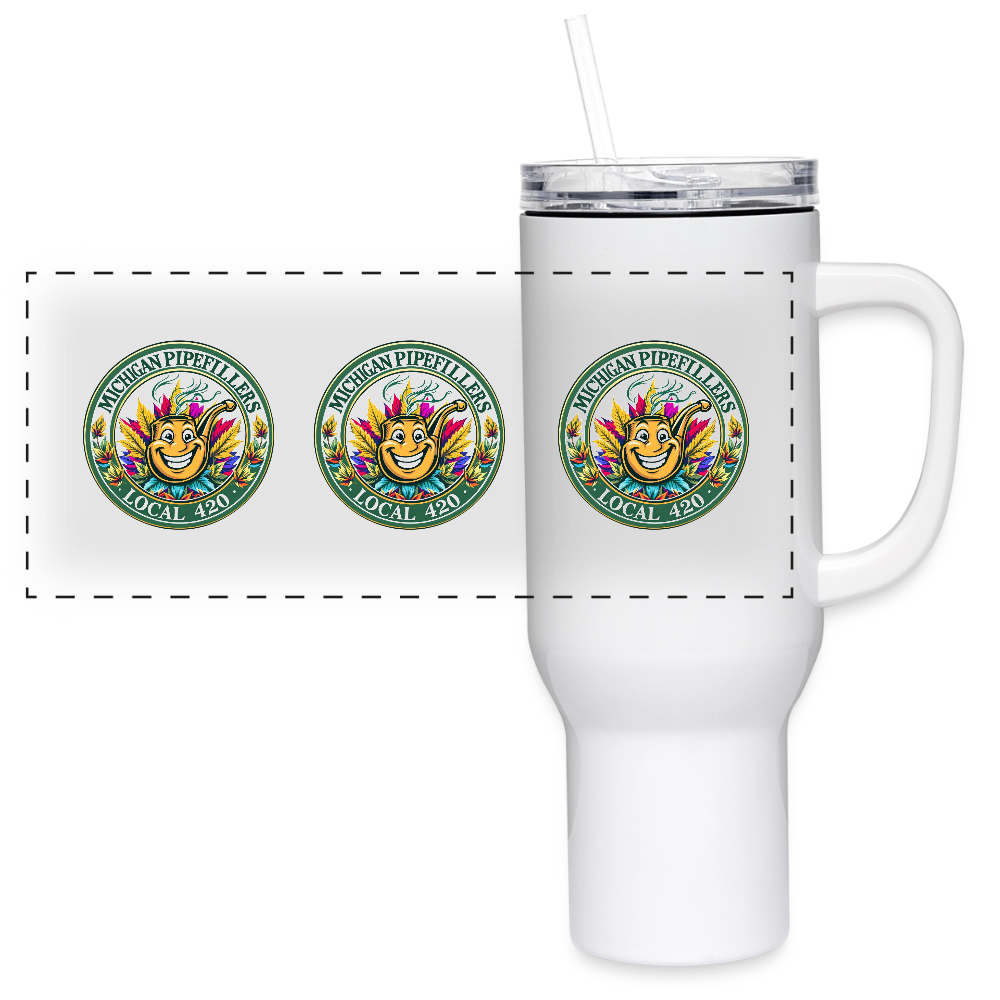 MICHIGAN PIPEFILLERS LOCAL 420 40oz Stainless Steel Travel Tumbler - white