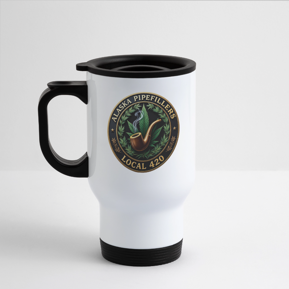 ALASKA PIPEFILLERS LOCAL 420 14oz Stainless Steel Travel Mug - white