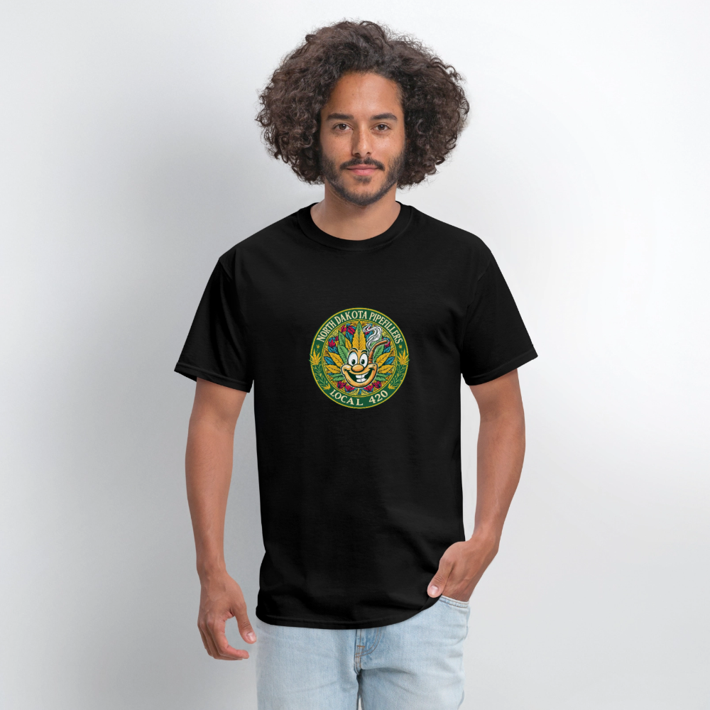 NORTH DAKOTA PIPEFILLERS LOCAL 420 F/B 2 DESIGNS Men's T-Shirt - black