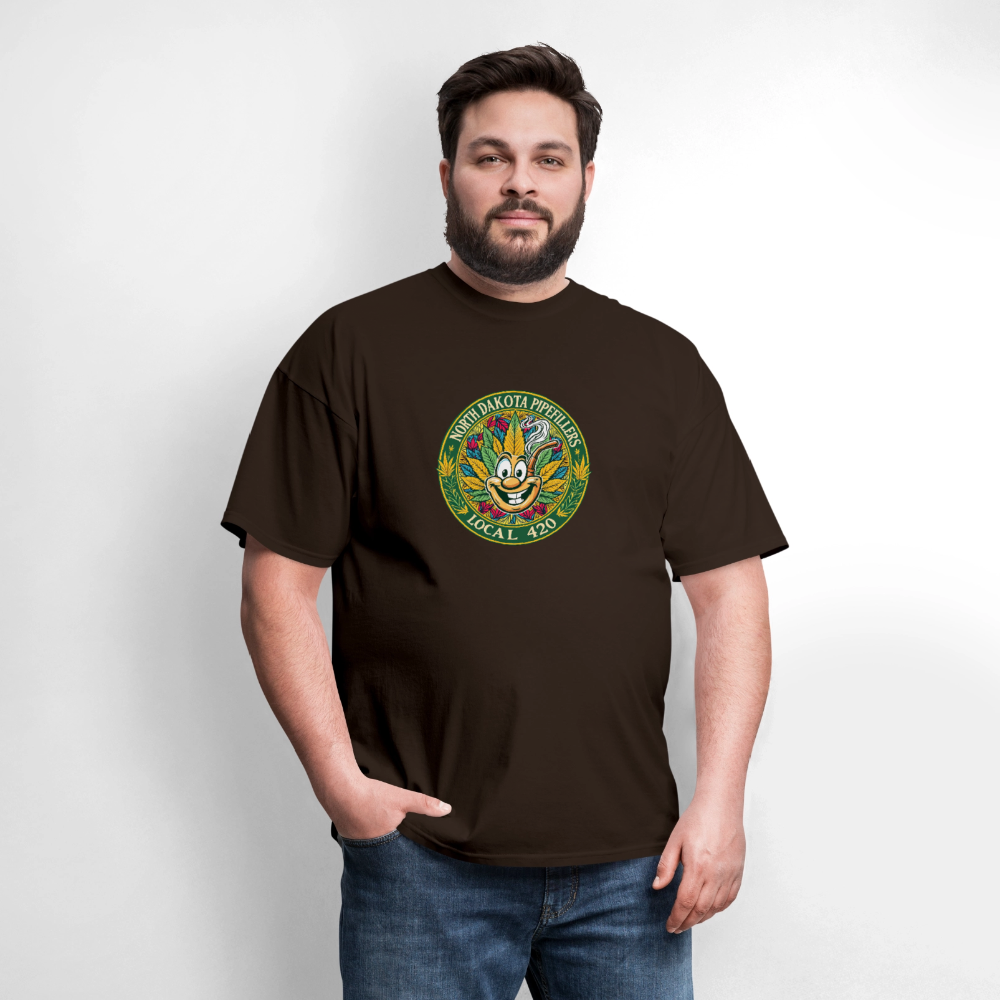 NORTH DAKOTA PIPEFILLERS LOCAL 420 F/B 2 DESIGNS Men's T-Shirt - brown