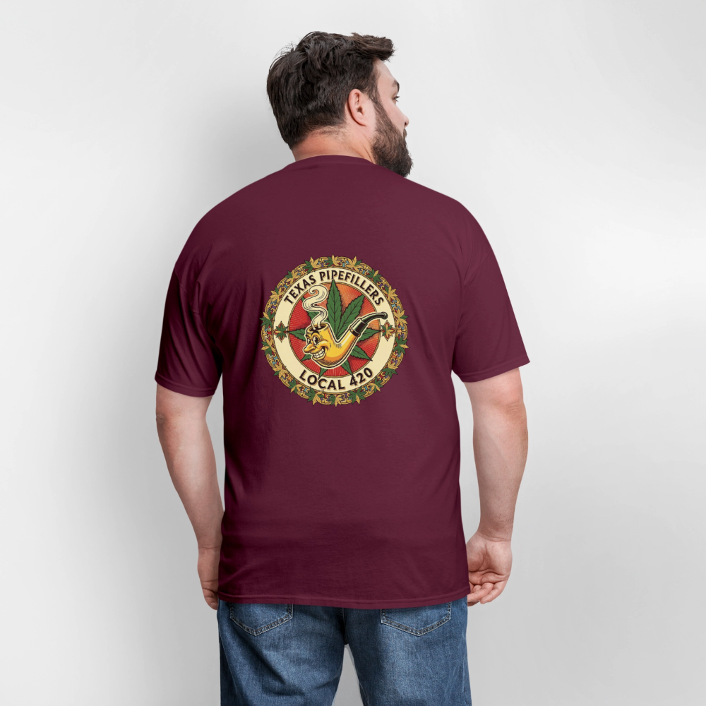 TEXAS PIPEFILLERS LOCAL 420 F/B DESIGN Men's T-Shirt - burgundy