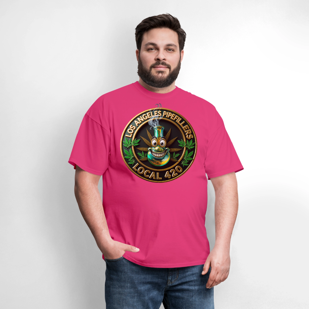 LOS ANGLES PIPEFILLERS LOCAL 420 2 EMBLEM Men's T-Shirt - fuchsia