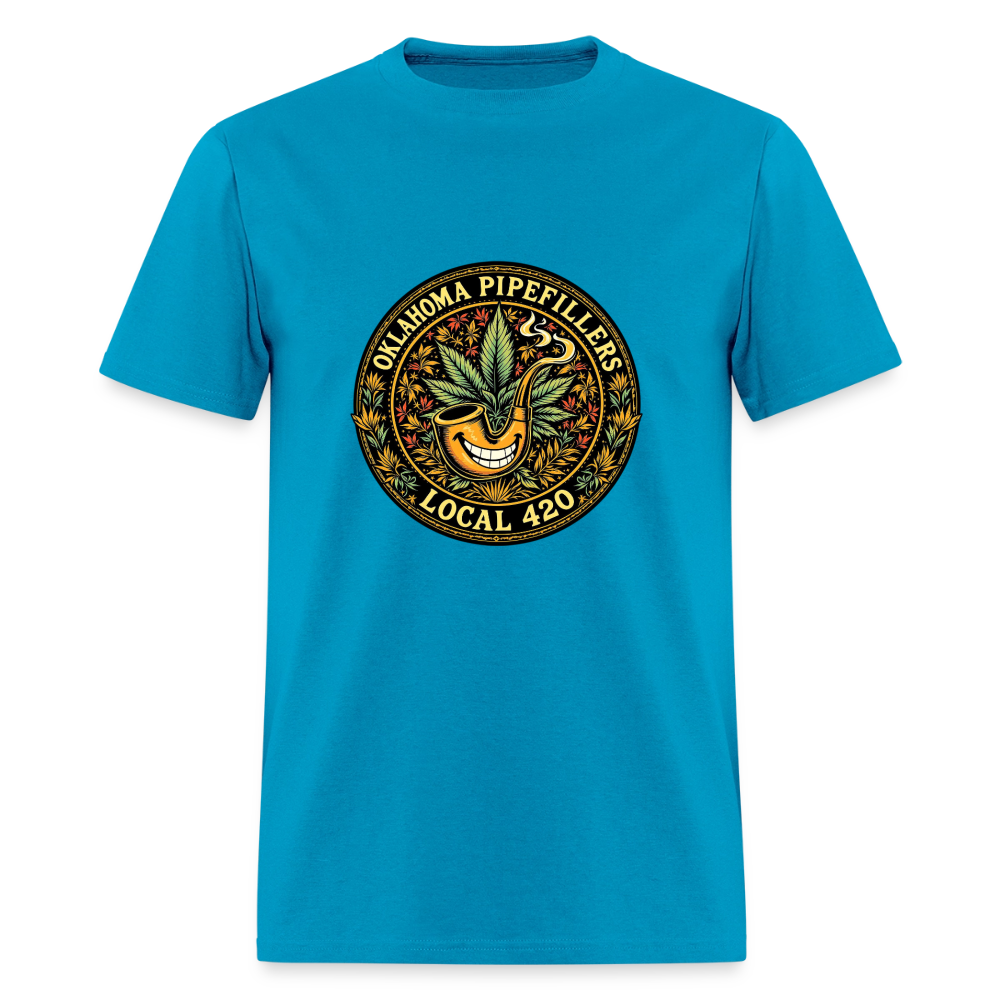 OKLAHOMA PIPEFILLERS LOCAL 420  F/B DESIGNS Men's T-Shirt - turquoise