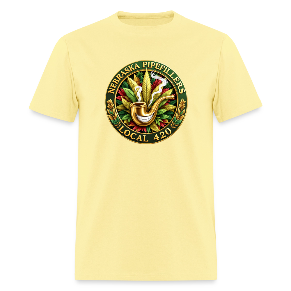 NEBRASKA PIPEFILLERS LOCAL 420 F/B DESIGNS Men's T-Shirt - cornsilk