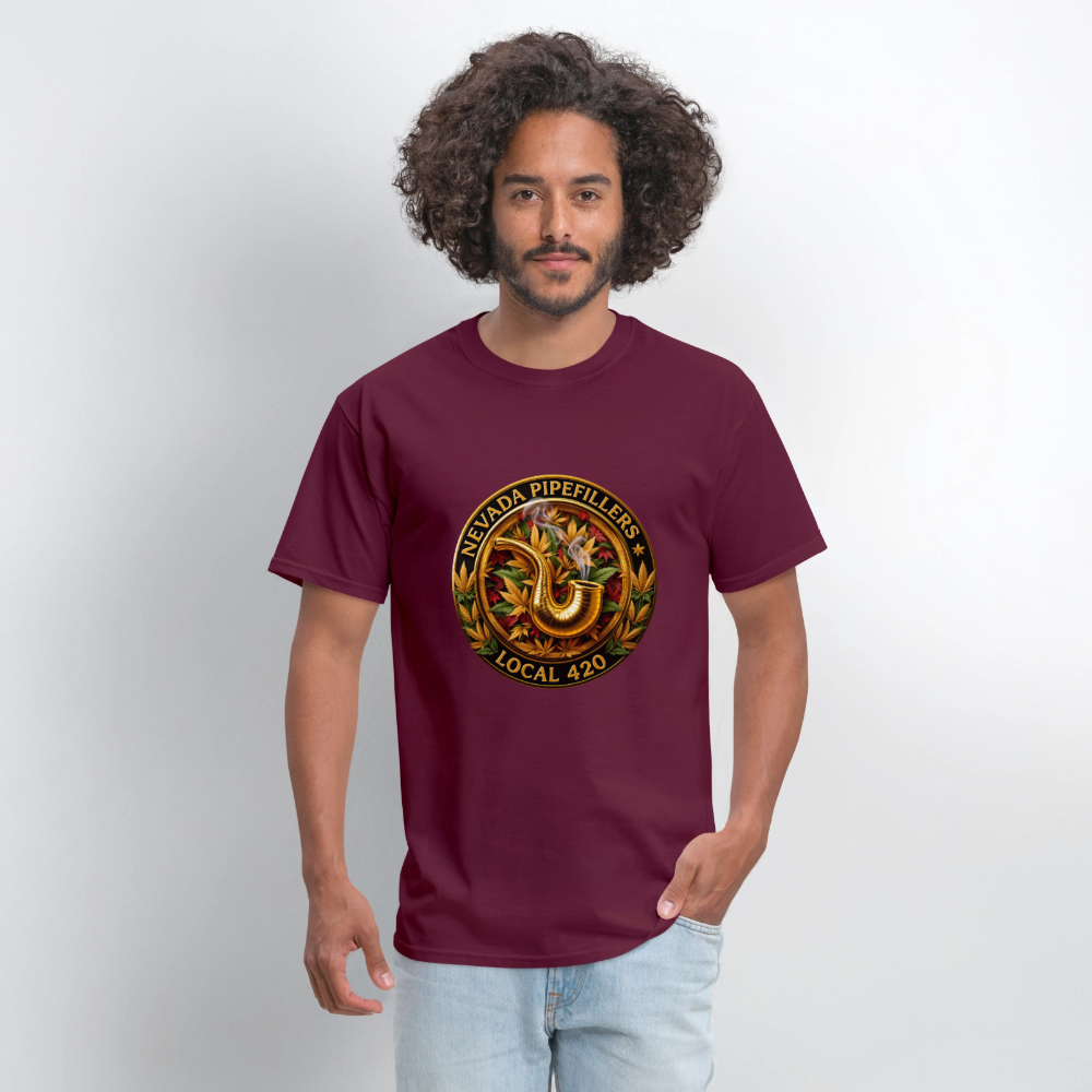 NEVADA PIPEFILLERS LOCAL 420  Men's T-Shirt - burgundy