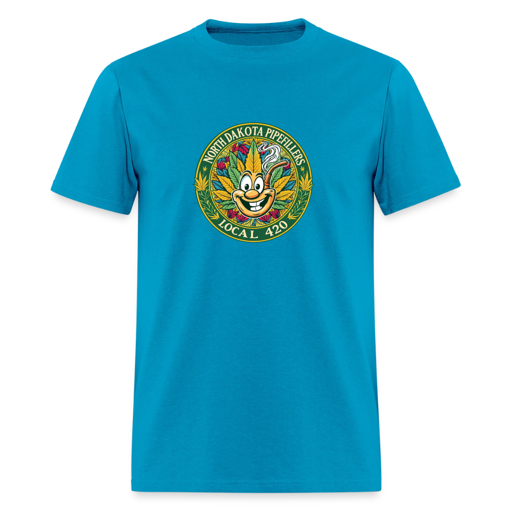 NORTH DAKOTA PIPEFILLERS LOCAL 420 F/B 2 DESIGNS Men's T-Shirt - turquoise