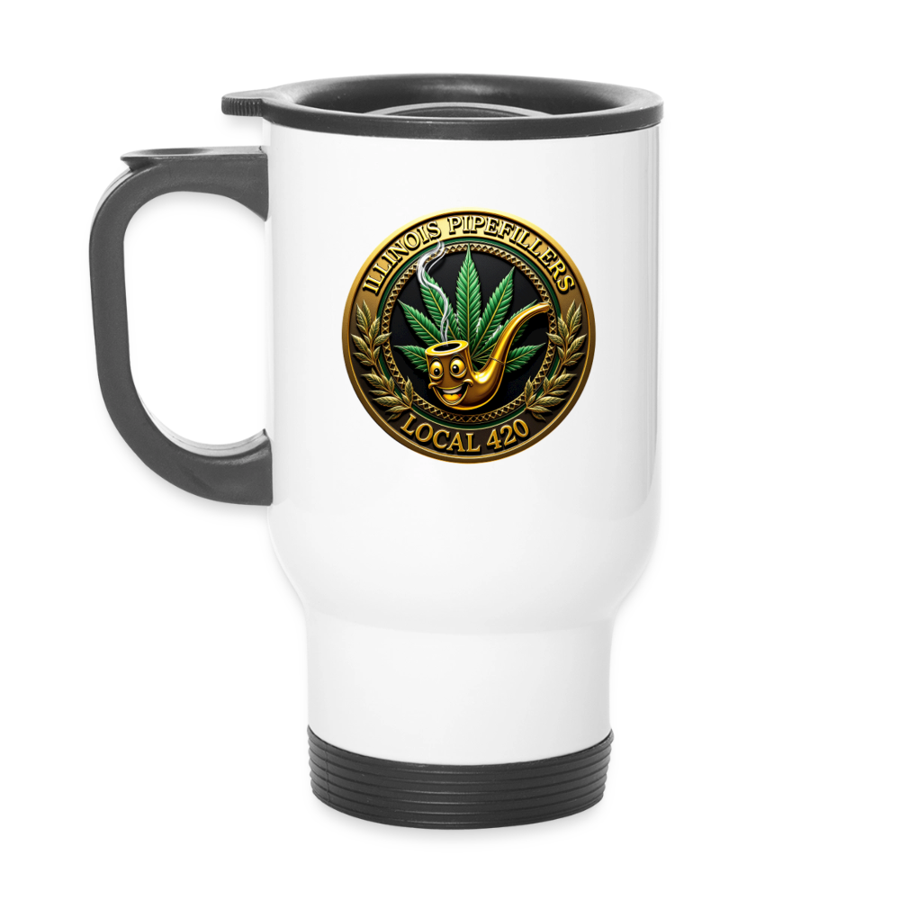 ILLINOIS PIPEFILLERS LOCAL 420 14oz Stainless Steel Travel Mug - white