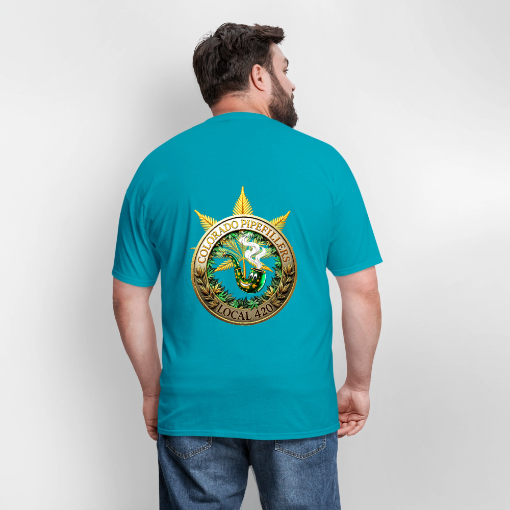 COLORADO PIPEFILLERS LOCAL 420 F/B EMBLEMS Men's T-Shirt - turquoise