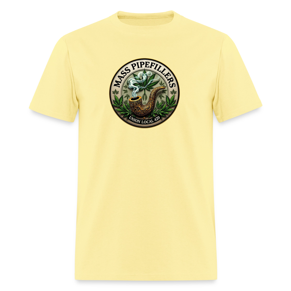 MASS PIPEFILLERS LOCAL 420 2 EMBLEM Men's T-Shirt - cornsilk