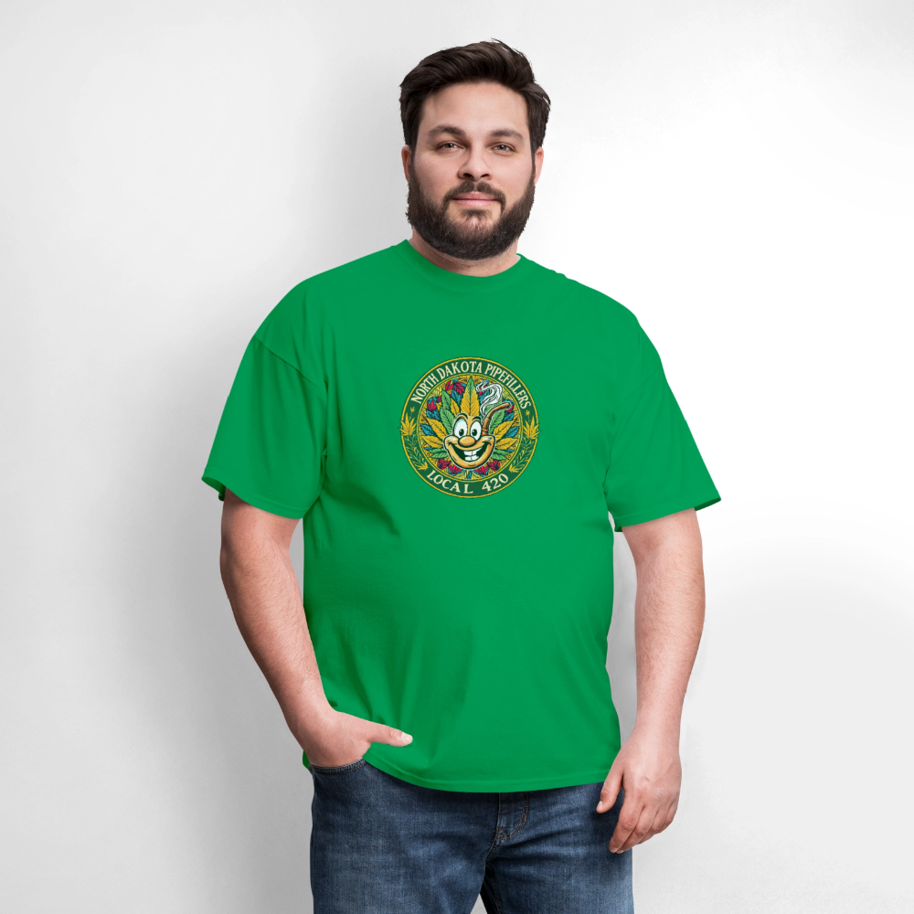 NORTH DAKOTA PIPEFILLERS LOCAL 420 F/B 2 DESIGNS Men's T-Shirt - bright green