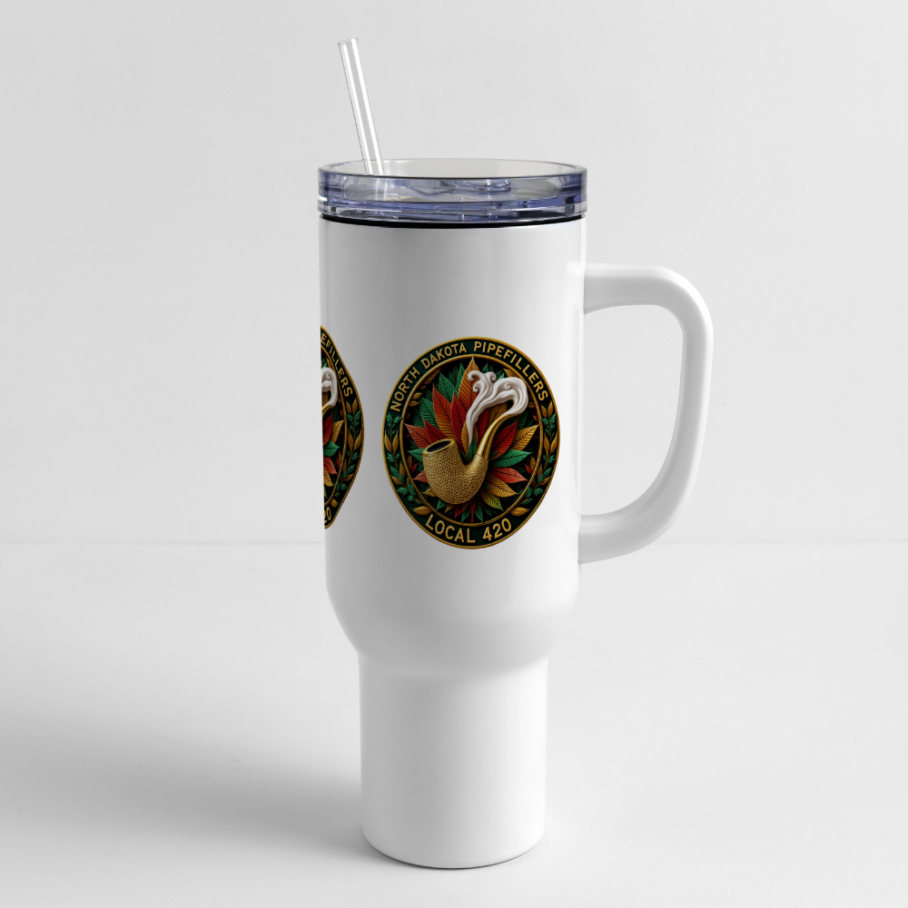 NORTH DAKOTA PIPEFILLERS LOCAL 420 40oz Travel Tumbler - white