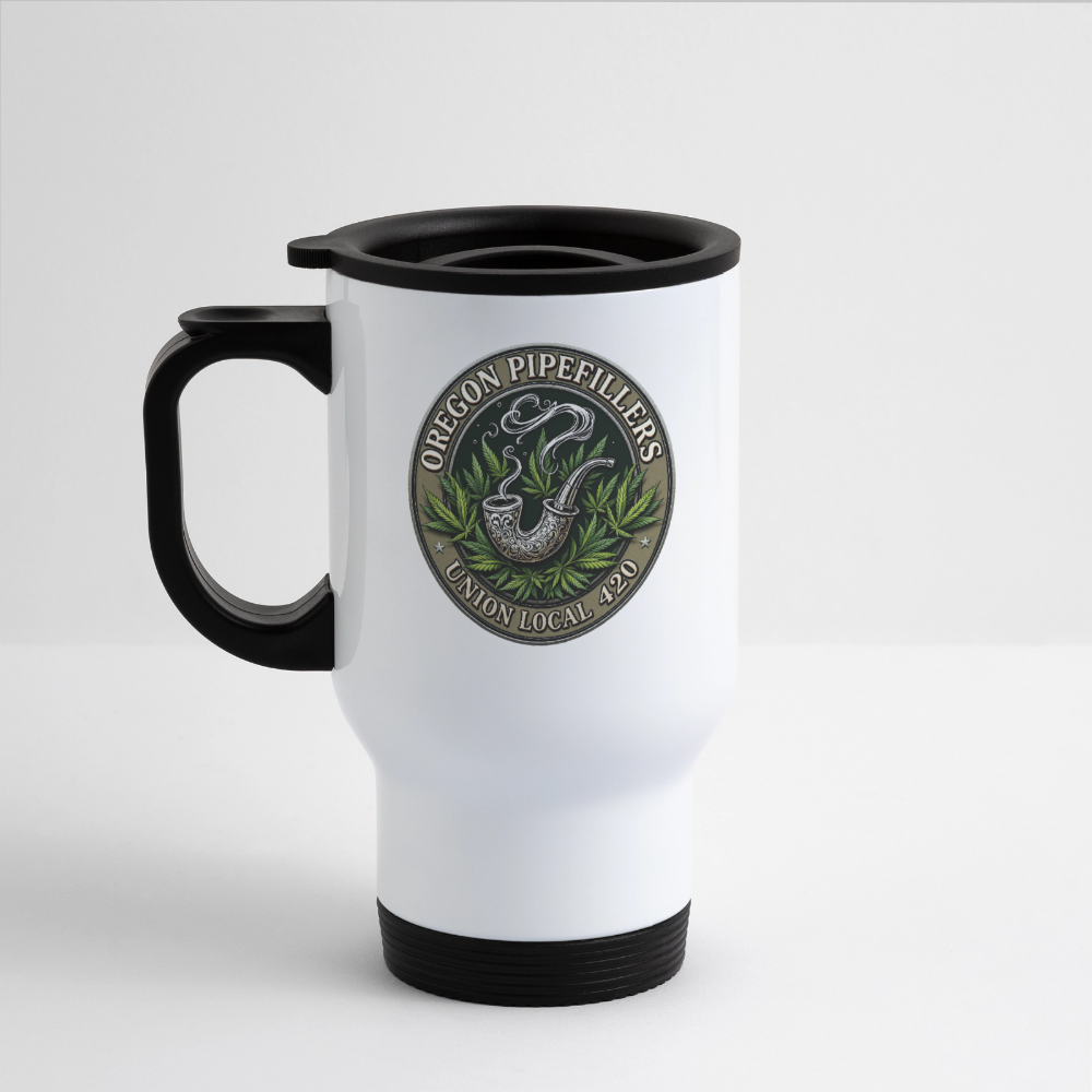 OREGON PIPEFILLERS LOCAL 420 14oz 2 EMBLEM Stainless Steel Travel Mug - white