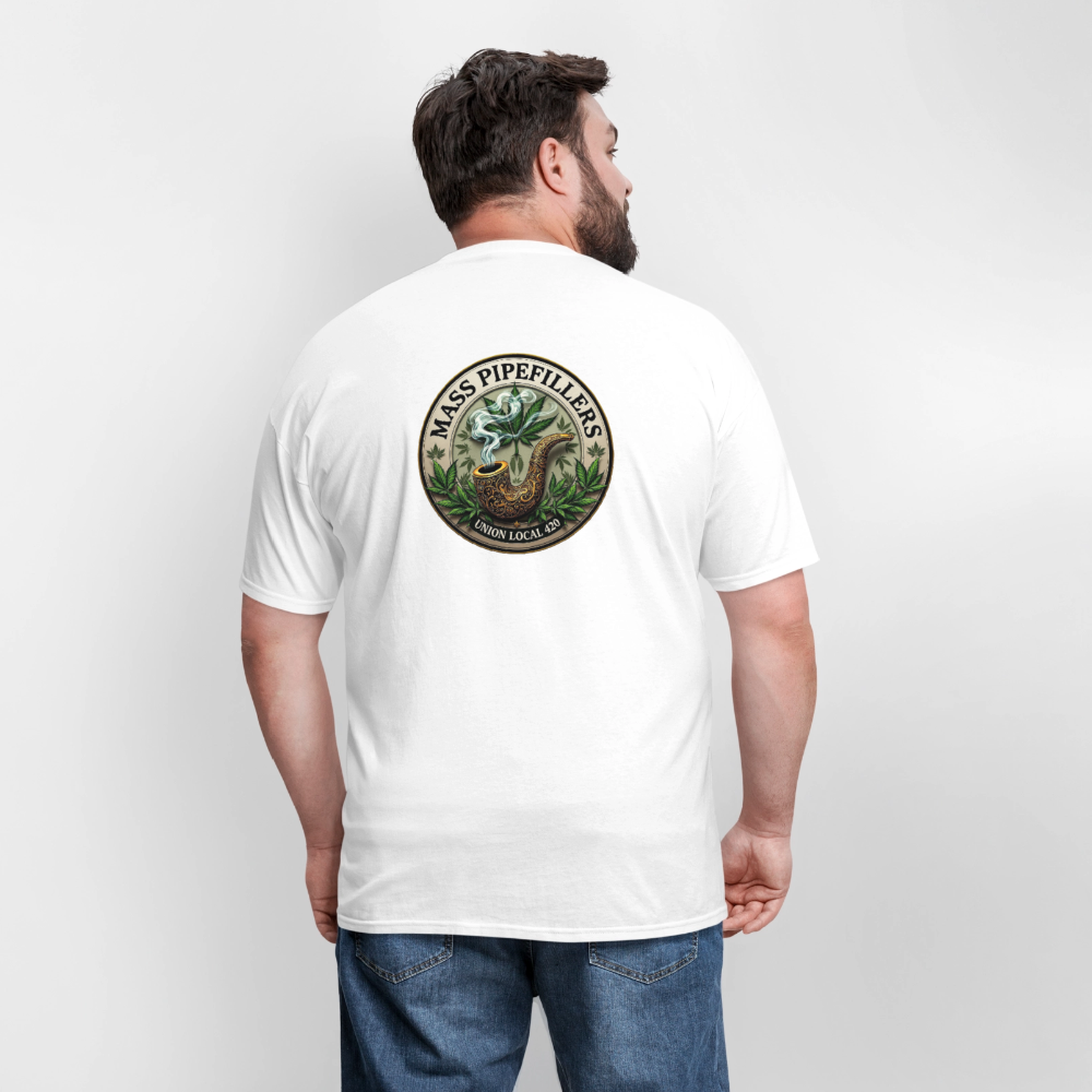 MASS PIPEFILLERS LOCAL 420 2 EMBLEM Men's T-Shirt - white