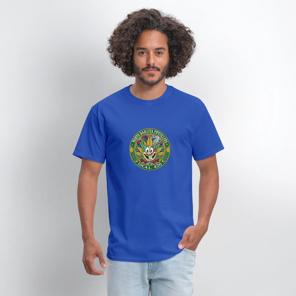 NORTH DAKOTA PIPEFILLERS LOCAL 420 F/B 2 DESIGNS Men's T-Shirt - royal blue