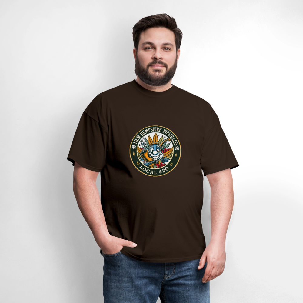 NEW HEMPSHIRE PIPEFILLERS LOCAL 420 2 EMBLEM Men's T-Shirt - brown