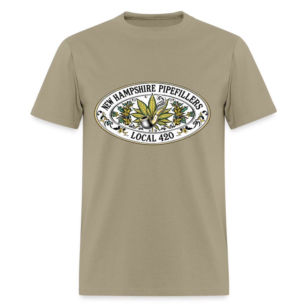 NEW HAMPSHIRE PIPEFILLERS LOCAL 420 2 EMBLEM Men's T-Shirt - khaki