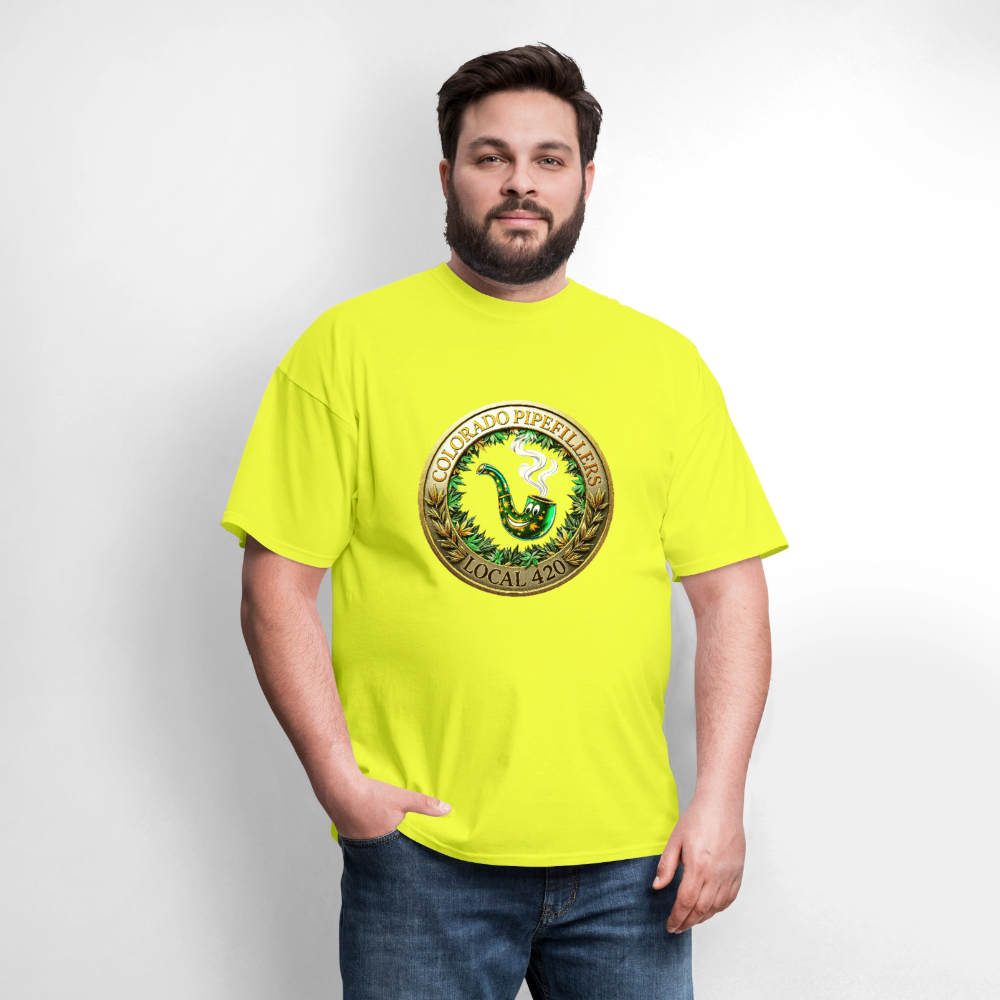 COLORADO PIPEFILLERS LOCAL 420 F/B EMBLEMS Men's T-Shirt - safety green