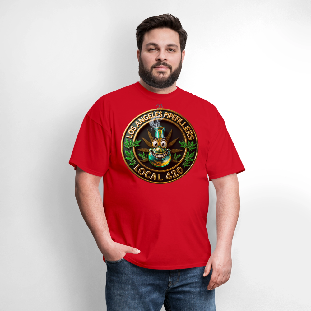 LOS ANGLES PIPEFILLERS LOCAL 420 2 EMBLEM Men's T-Shirt - red