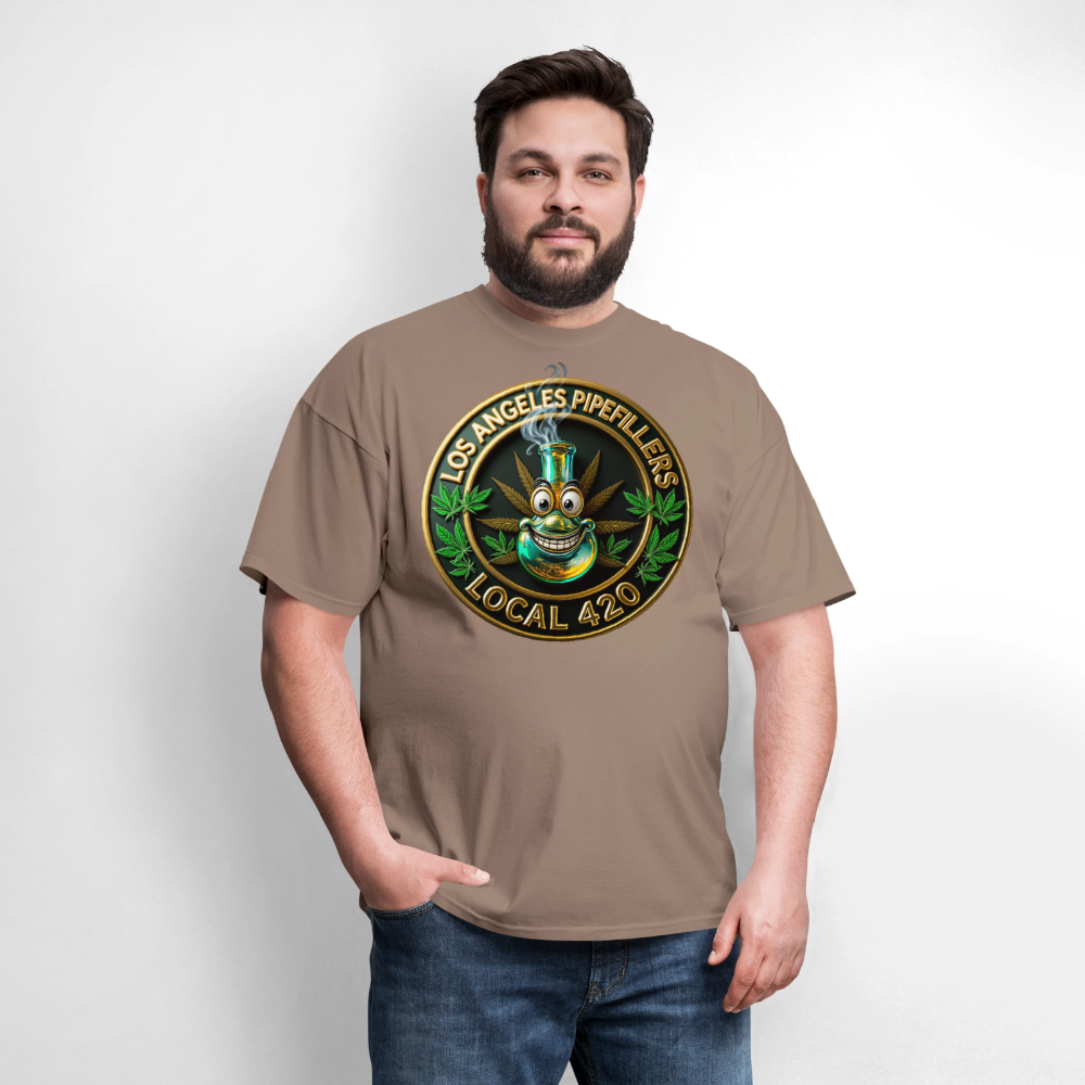 LOS ANGLES PIPEFILLERS LOCAL 420 2 EMBLEM Men's T-Shirt - safari