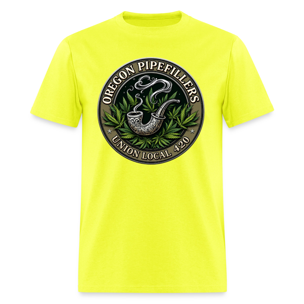 OREGON PIPEFILLERS LOCAL 420 2 EMBLEM Men's T-Shirt - safety green