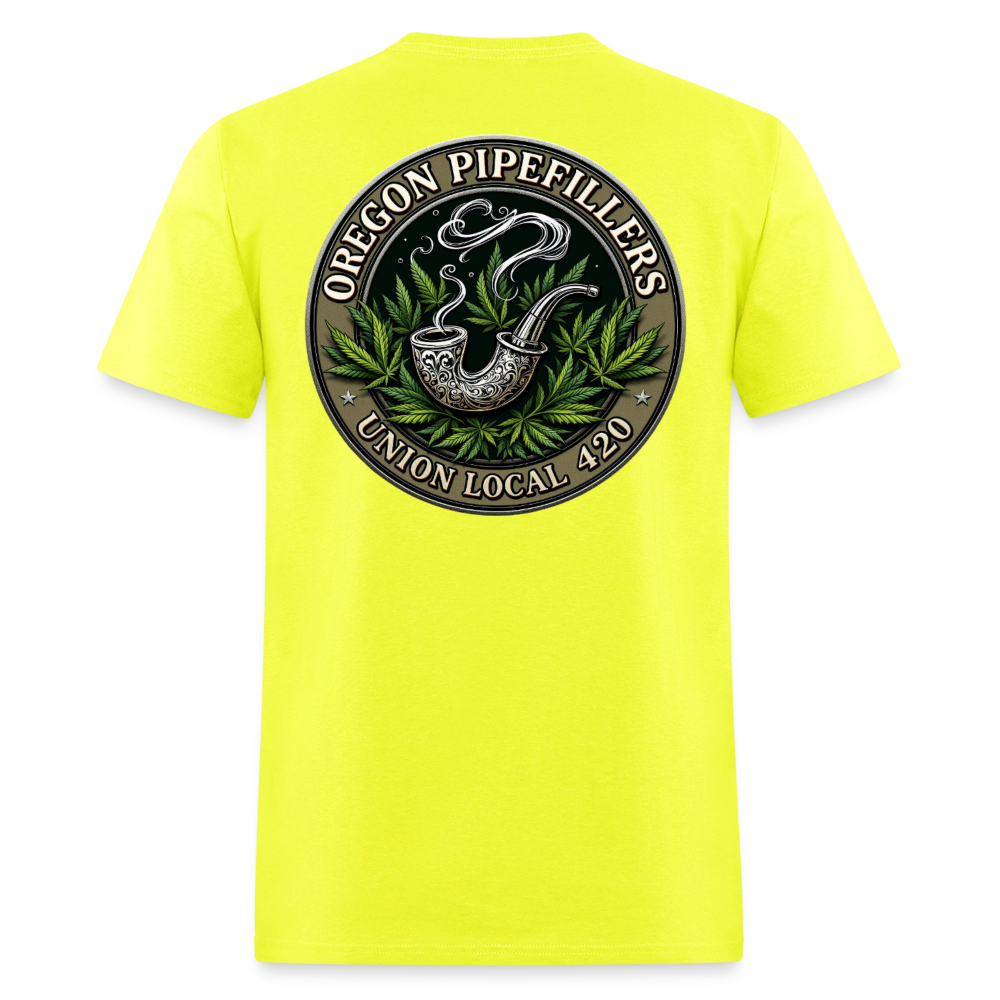 OREGON PIPEFILLERS LOCAL 420 2 EMBLEM Men's T-Shirt - safety green
