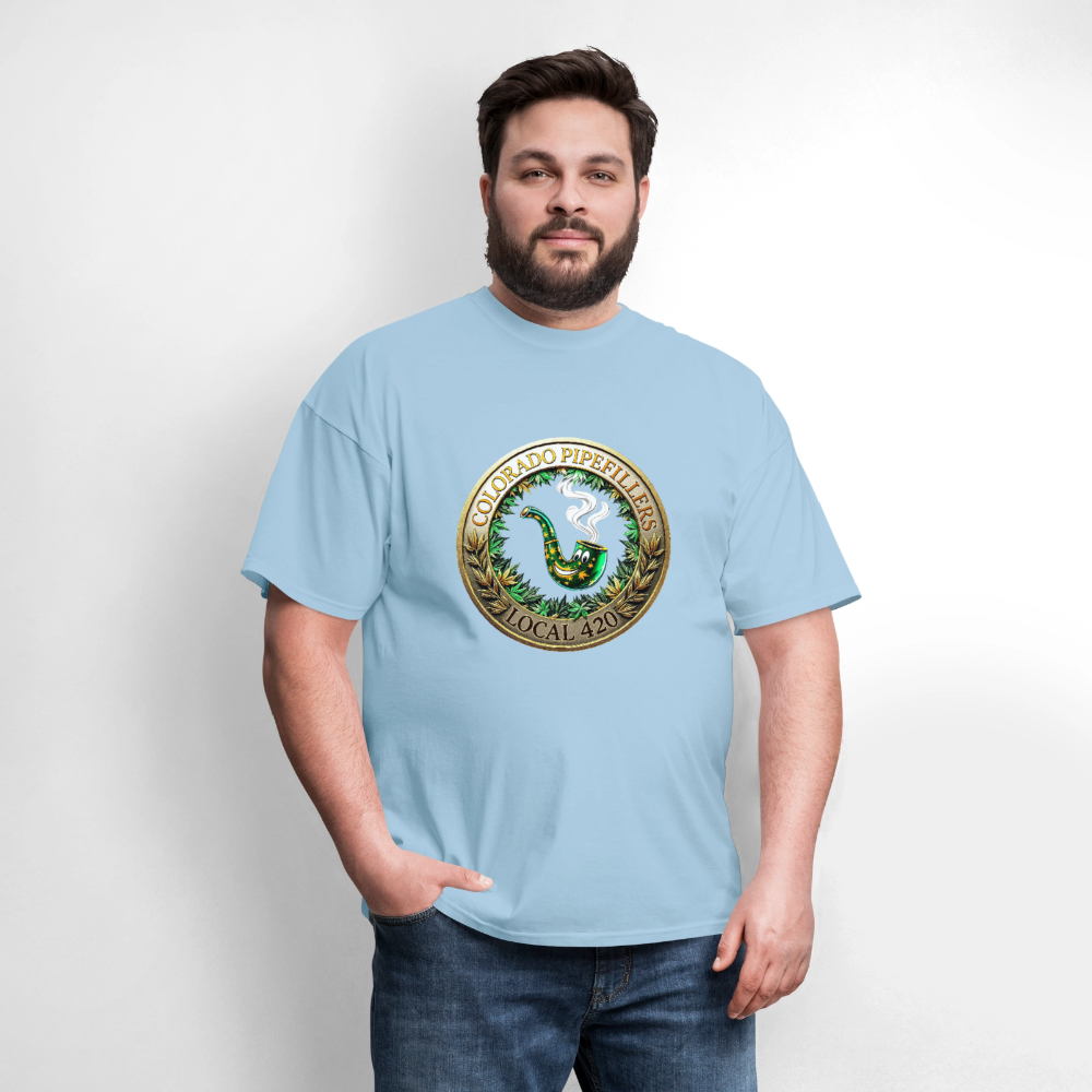 COLORADO PIPEFILLERS LOCAL 420 F/B EMBLEMS Men's T-Shirt - powder blue