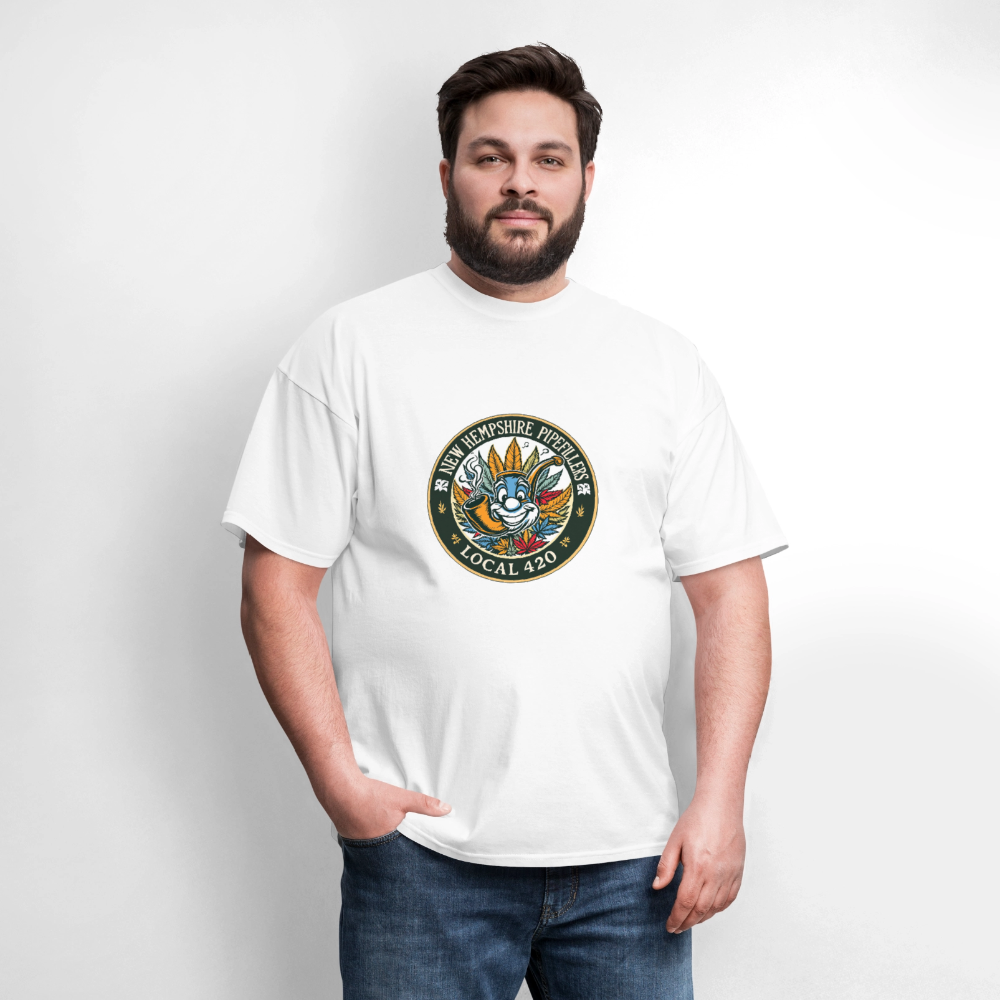 NEW HEMPSHIRE PIPEFILLERS LOCAL 420 2 EMBLEM Men's T-Shirt - white