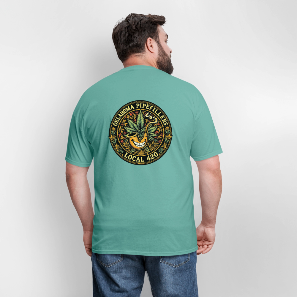 OKLAHOMA PIPEFILLERS LOCAL 420  F/B DESIGNS Men's T-Shirt - aquatic
