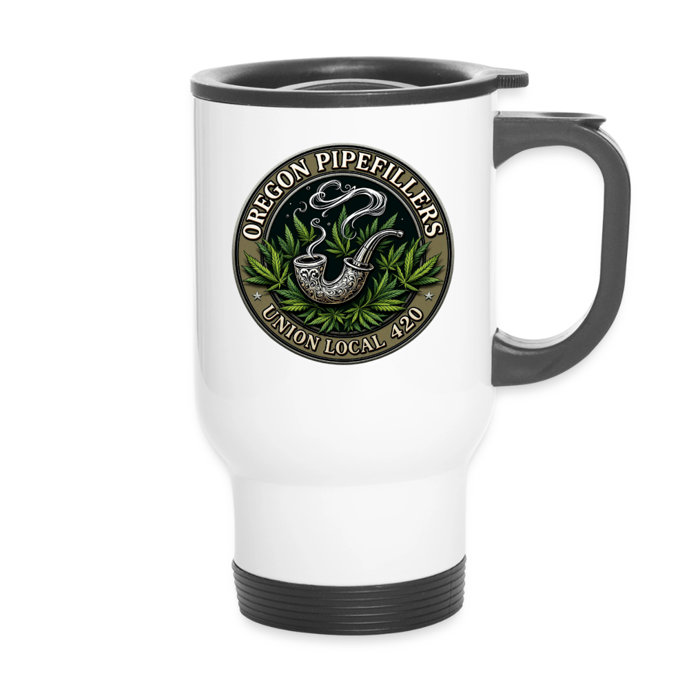 OREGON PIPEFILLERS LOCAL 420 14oz 2 EMBLEM Stainless Steel Travel Mug - white