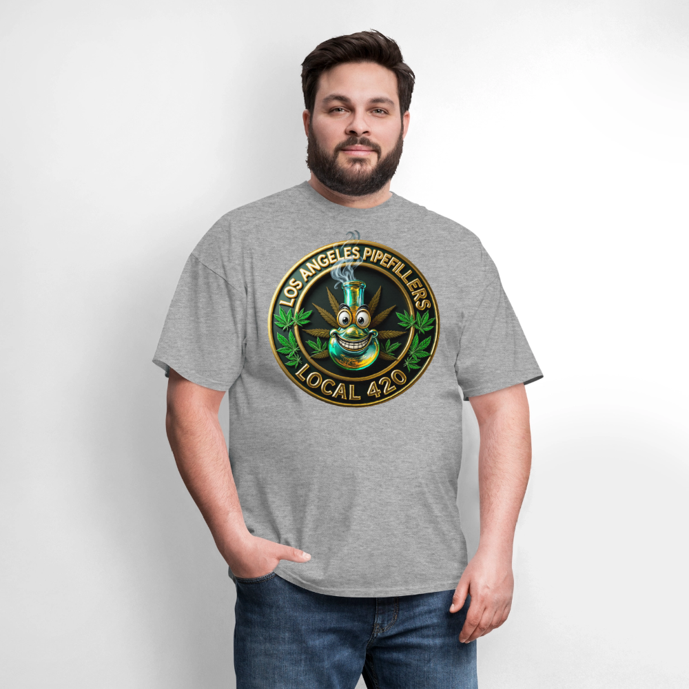 LOS ANGLES PIPEFILLERS LOCAL 420 2 EMBLEM Men's T-Shirt - heather gray