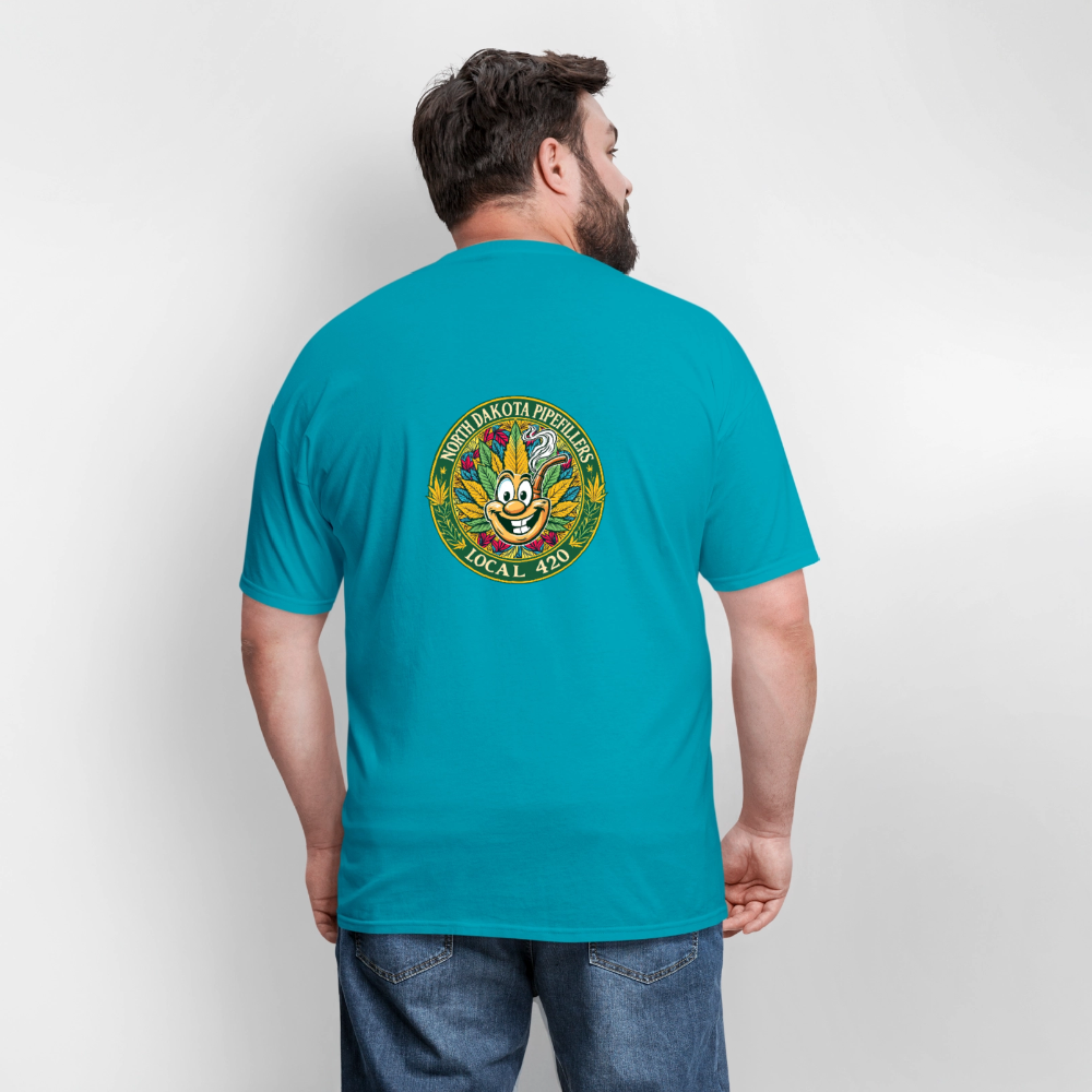 NORTH DAKOTA PIPEFILLERS LOCAL 420 F/B 2 DESIGNS Men's T-Shirt - turquoise