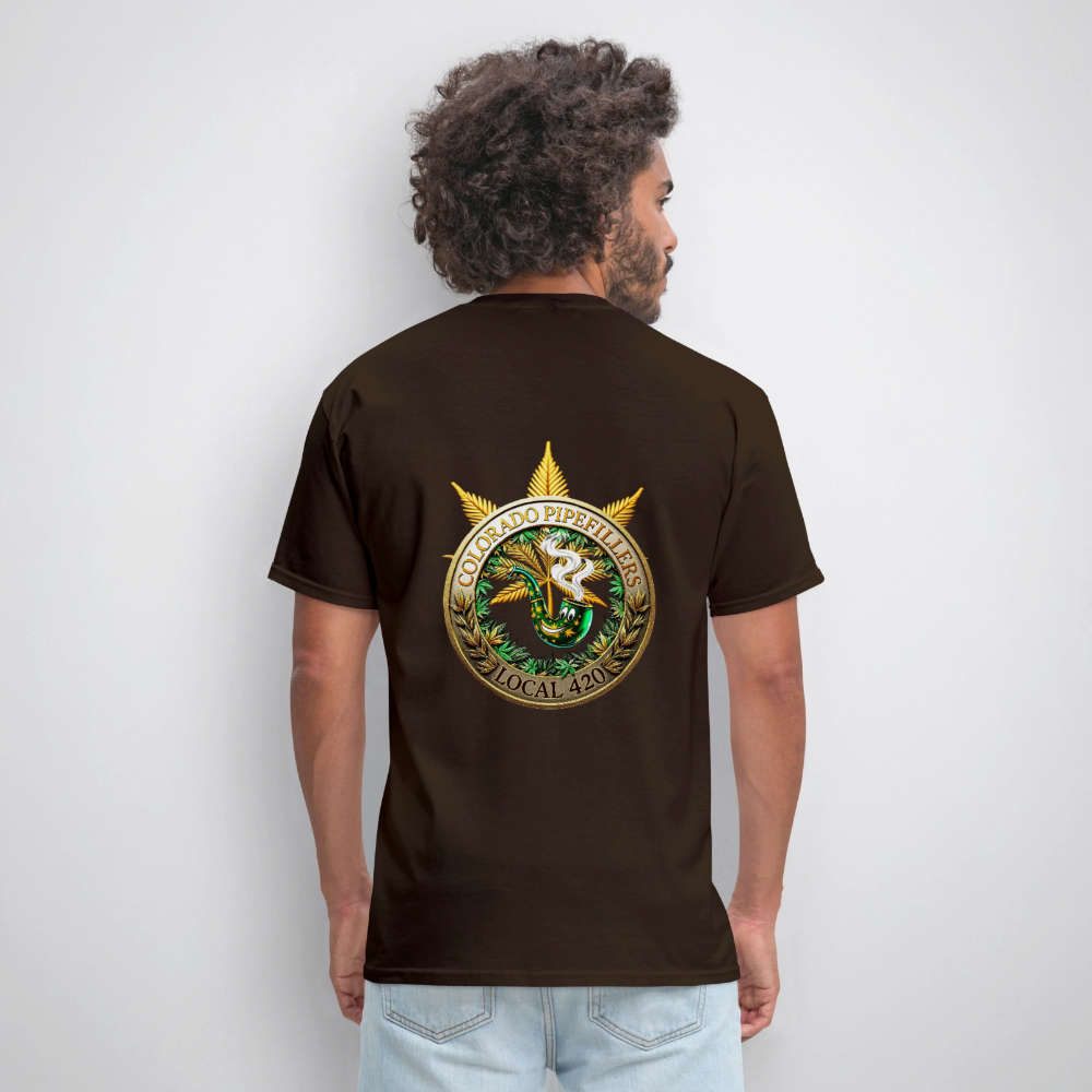COLORADO PIPEFILLERS LOCAL 420 F/B EMBLEMS Men's T-Shirt - brown