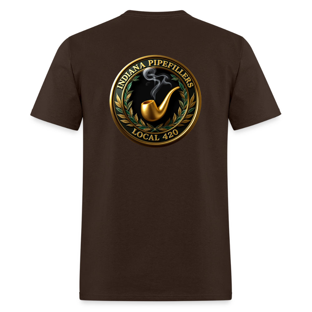 INDIANA PIPEFILLERS LOCAL 420 F/B DESIGN Men's T-Shirt - brown