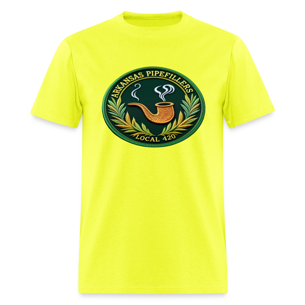 ARKANSAS PIPEFILLERS LOCAL 420 F/B EMBLEMS  Men's T-Shirt - safety green